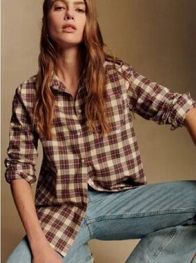 Sézane Tomboy Shirt, British Checks, size 6, organic cotton